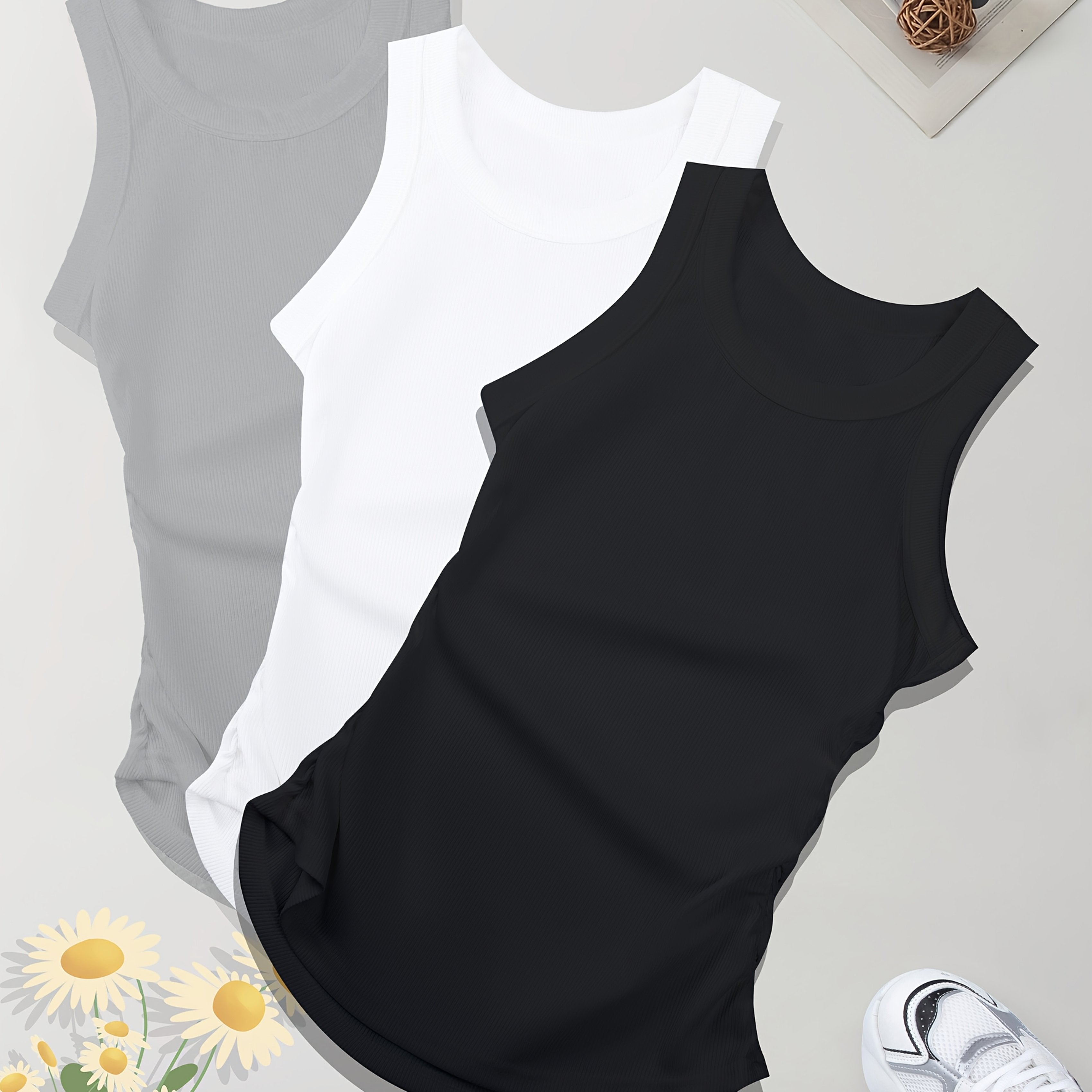 Women's Sleeveless Tank Tops Set 95% Polyester 5% Spandex for Summer Workout Casual Black Gray Red