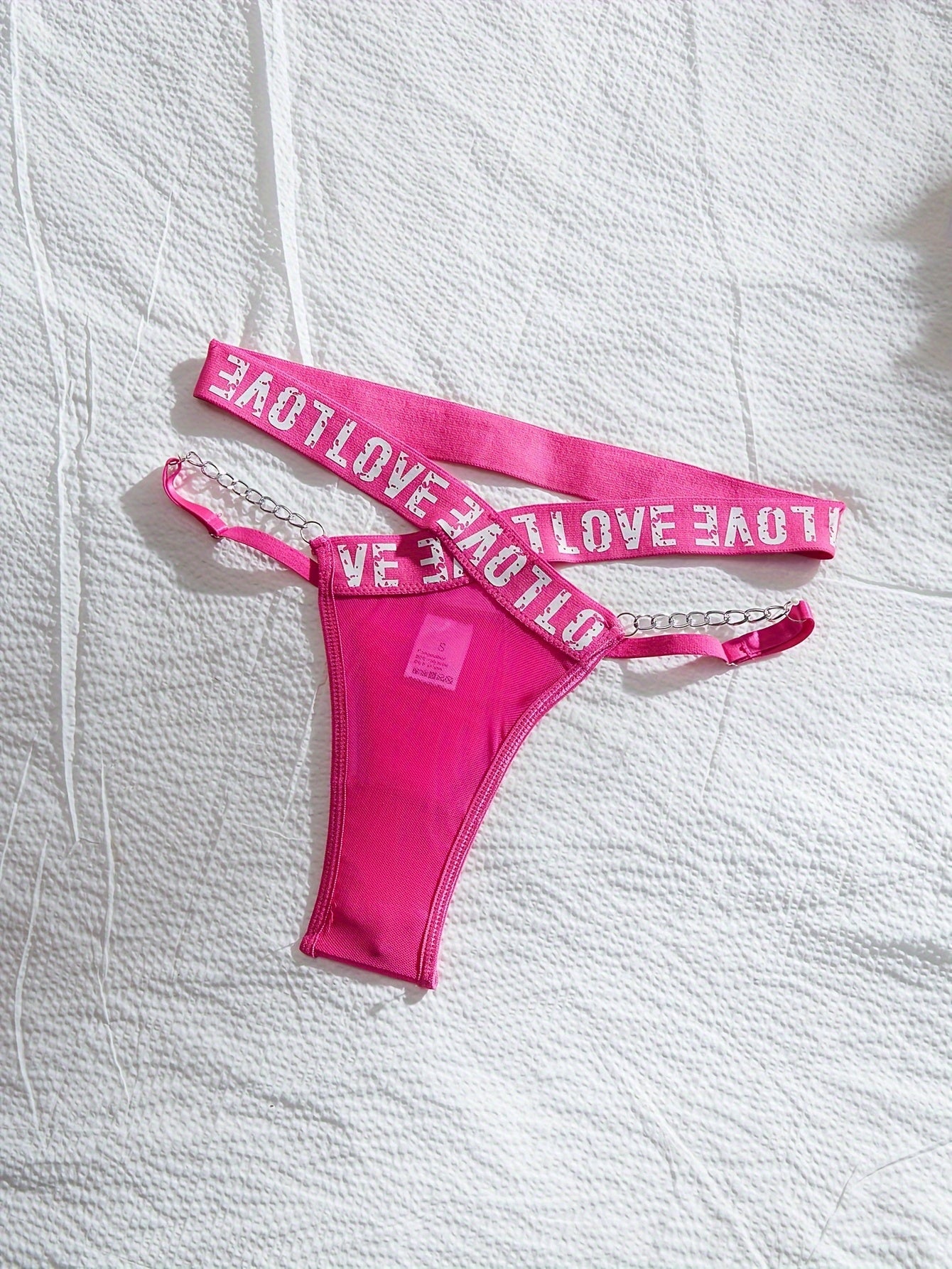 Lingerie Set with Lace Letter Print and Metal Chain for Women 2024