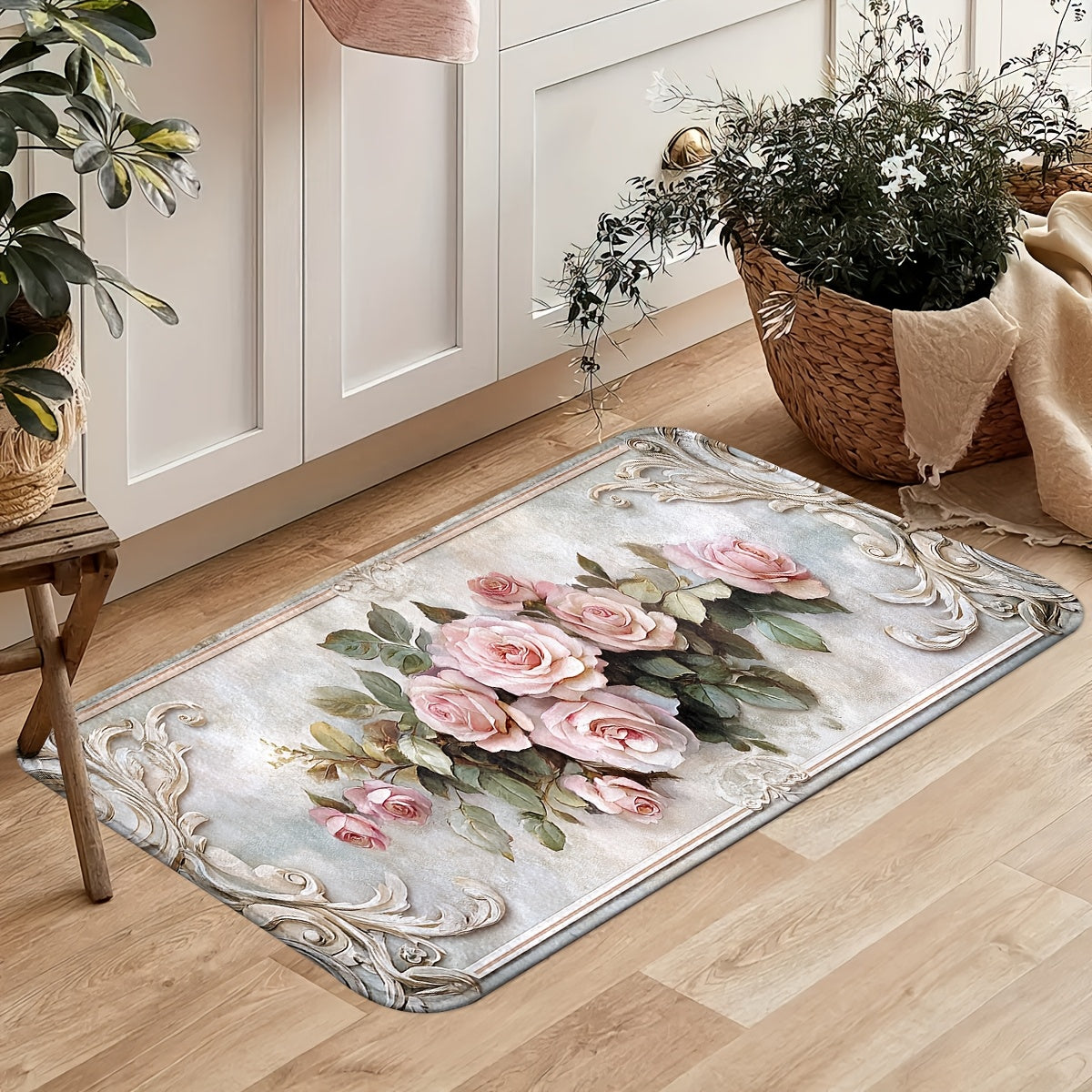 Valentine's Day Rose Flower Door Mat Non-Slip Machine Washable Entry Rug Indoor Decor