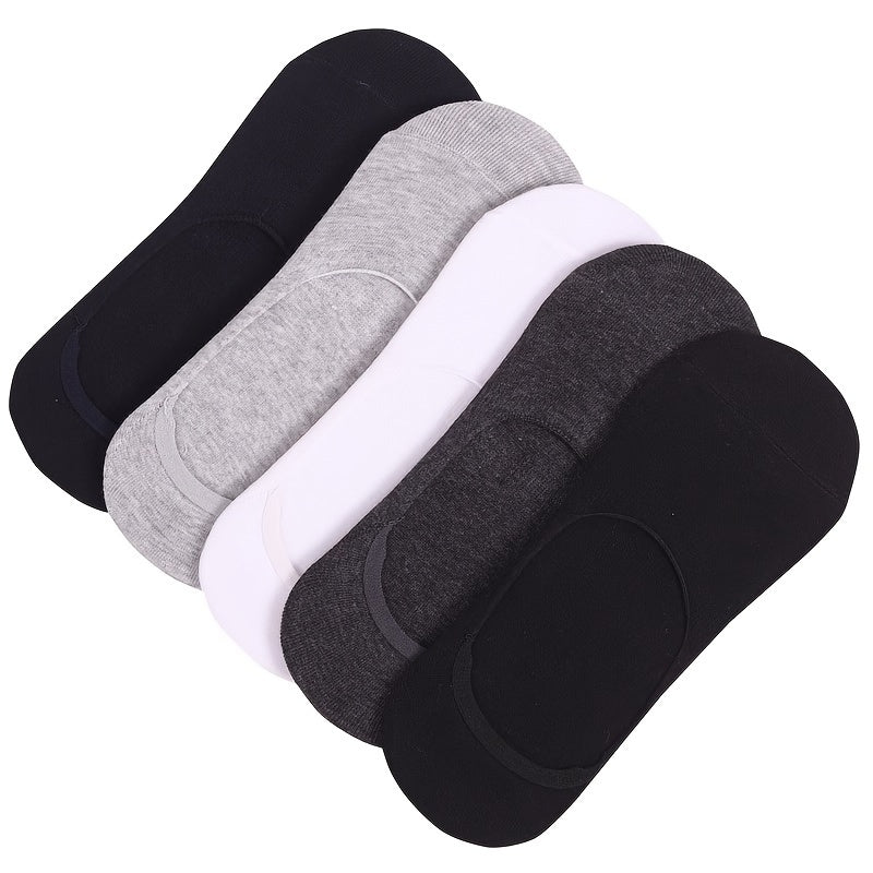 Men's Solid Color Boat Socks 5 Pairs Silicone Anti-Slip Low-Cut Summer Spring