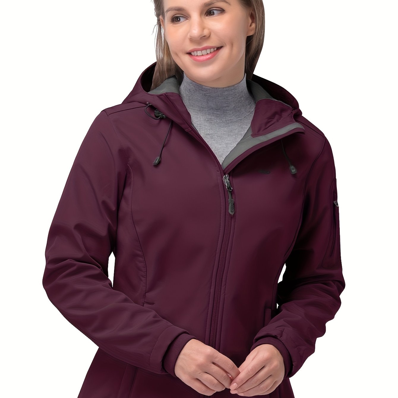 Women's Softshell Windproof Hooded Jacket Fleece Lined Warm Lightweight Outdoor