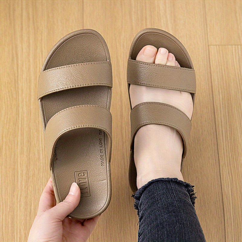Women's Summer Slide Sandals Beige PVC Non-Slip Open Toe Casual