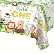 Disposable Jungle Animal Tablecloth for First Birthday Party Baby Shower 130cm x 221cm