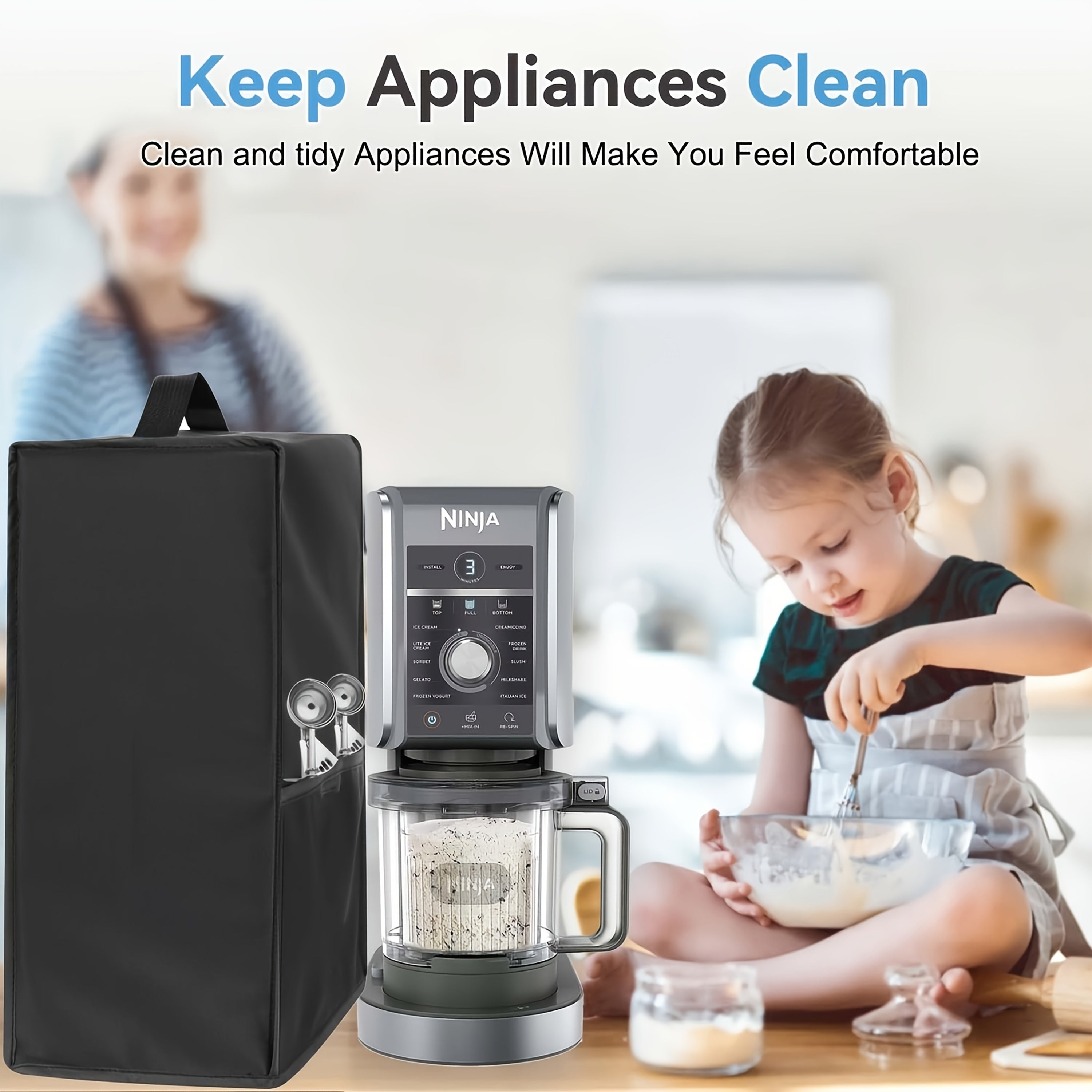 Muzqaymoq tayyorlash mashinasi qoplami, suv o'tkazmaydigan Oxford mato, yon cho'ntak bilan, NC301 NC299 uchun, qora va kulrang