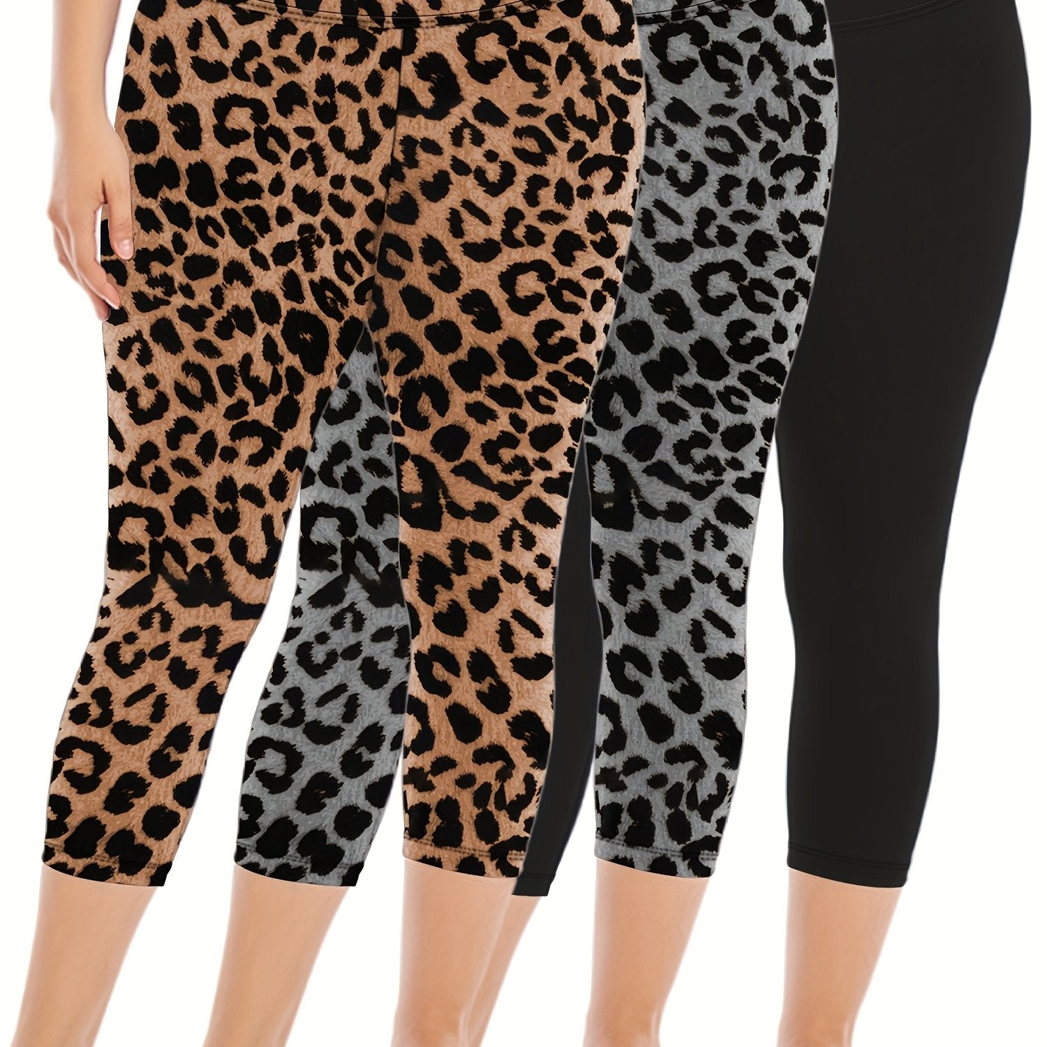 Women's High Waist Skinny Pants 3-Pack Solid Polyester 3/4 Length