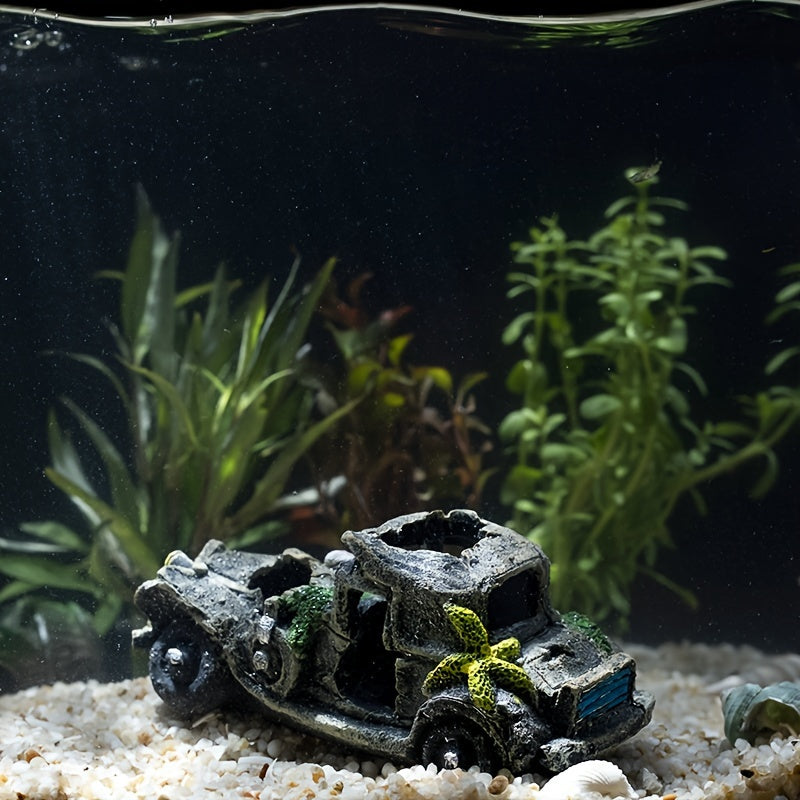 Resin Aquarium Decoration Old Car Bus Hideaway Ornament for Fish Tank