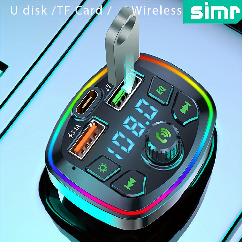 Wireless Car Charger with FM Transmitter, Fast USB & Type-C Charging