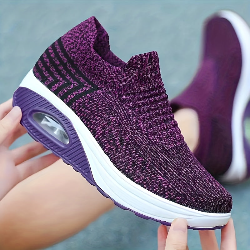 ayollar uchun nafas oluvchi to'qilgan slip-on sport poyafzallari yurish uchun tashqarida sport