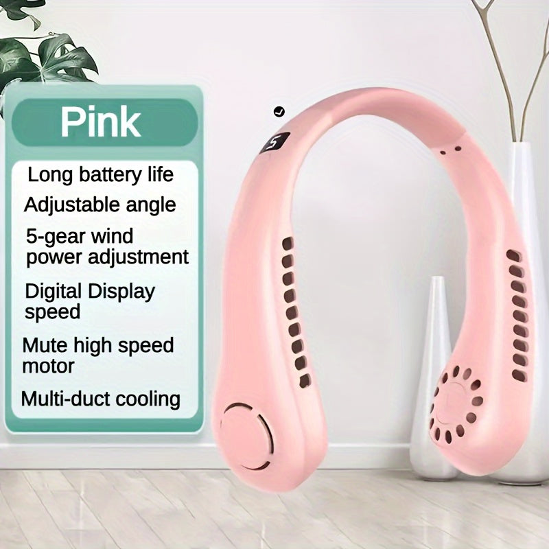 Portable Neck Fan with 5 Speeds, Digital Display, USB Rechargeable