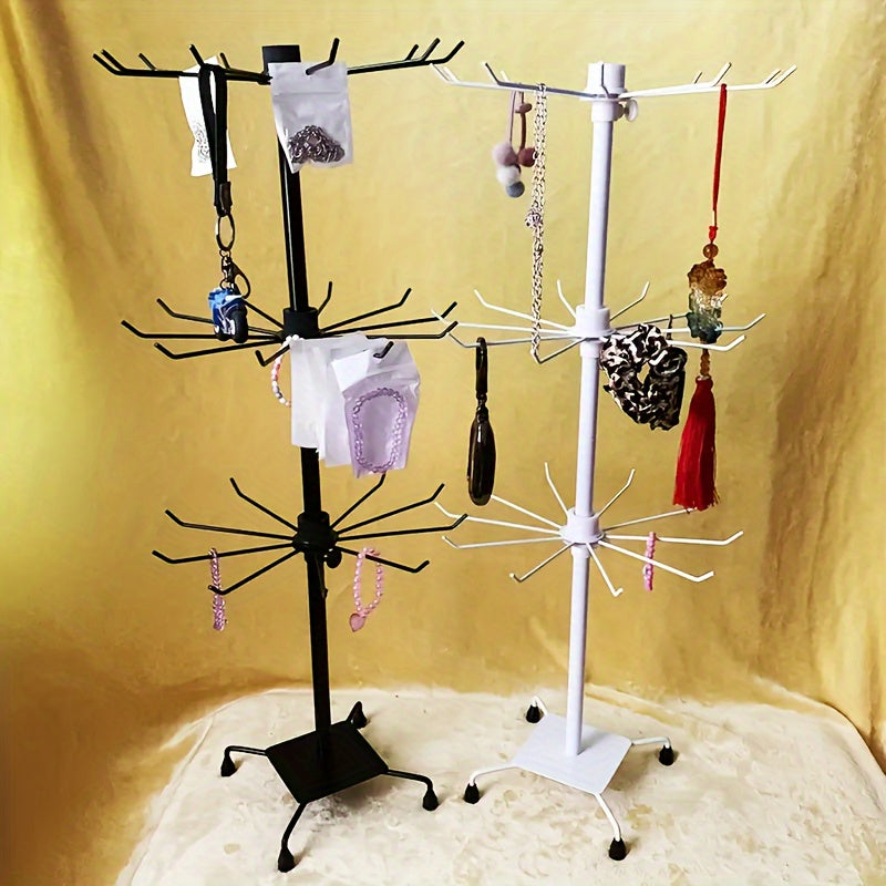 3-Tier Jewelry Tree Organizer with Rotating Base Plastic Countertop Stand for Necklaces Earrings and Bracelets