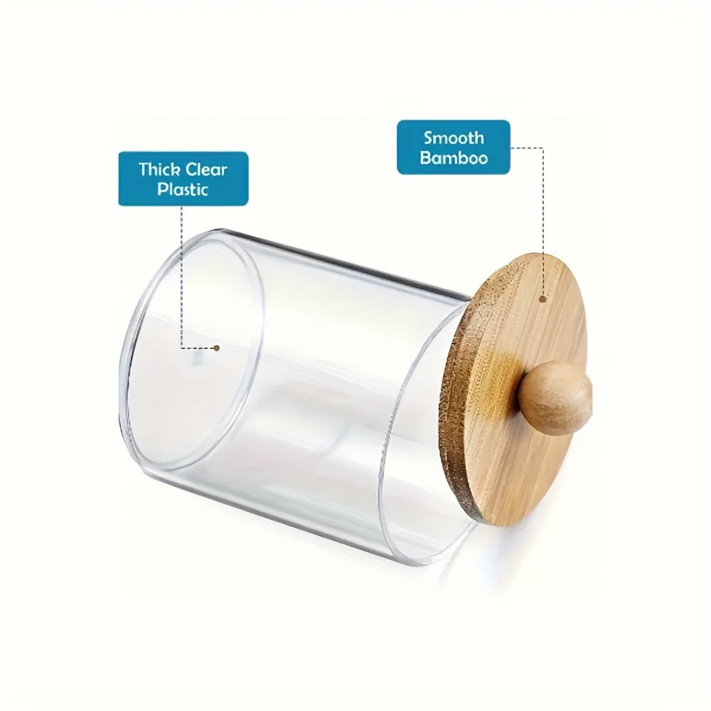 Acrylic Storage Jar with Wood Lid for Organizing Swabs Makeup Pads Small Items