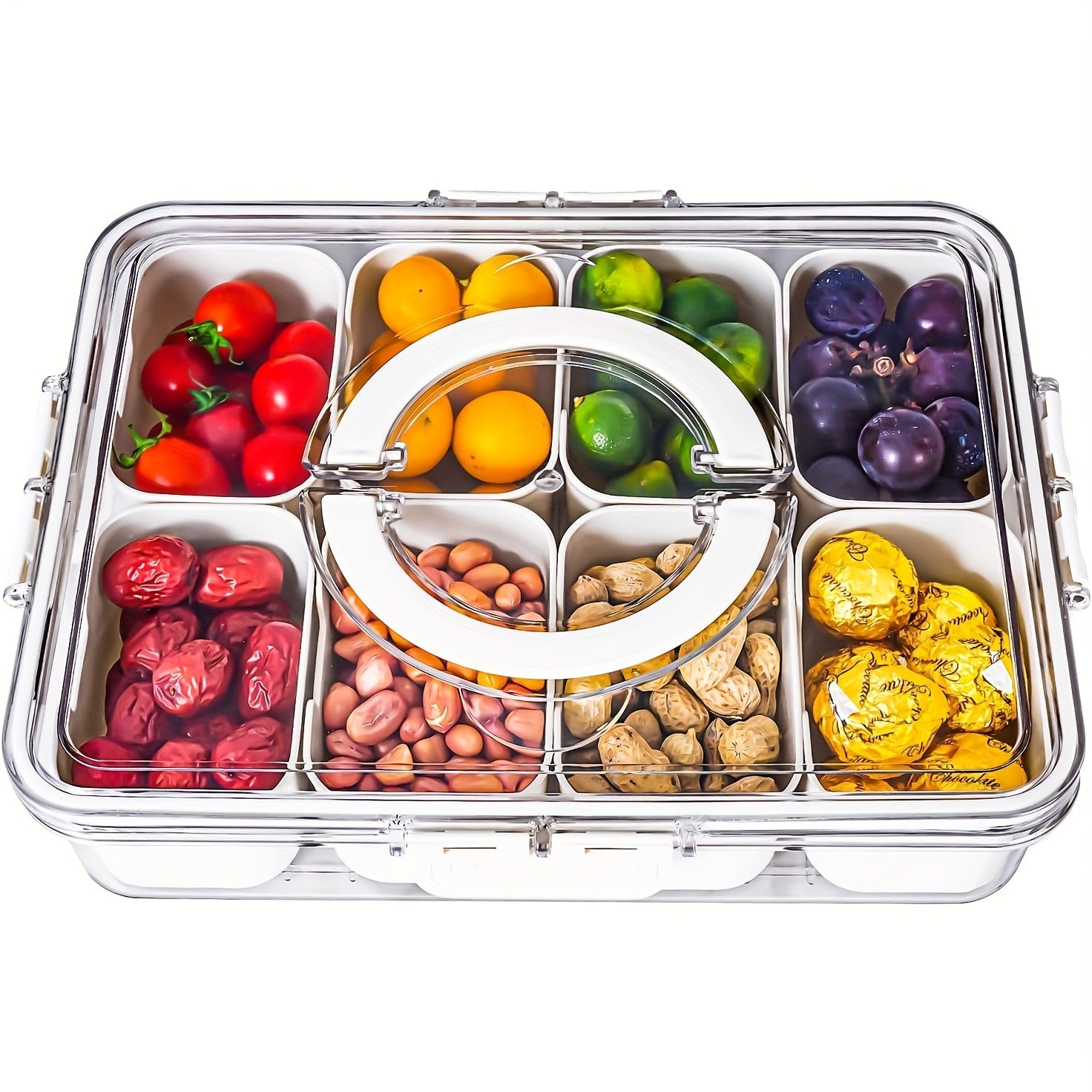 Single Serving Snack Tray with Lid Handle and Divider for Parties