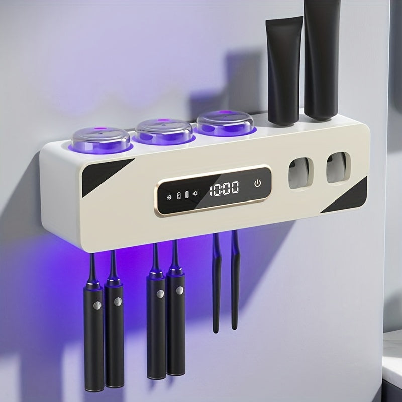 Wall-Mounted Touchless Toothbrush Holder with Drying Rack Rechargeable Lithium Battery
