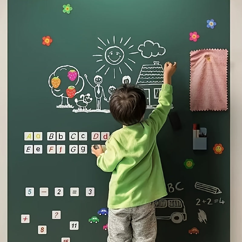 Self-Adhesive Chalkboard Wallpaper Roll with 5 Colored Chalks Dry Erase Message Board for Office School Home
