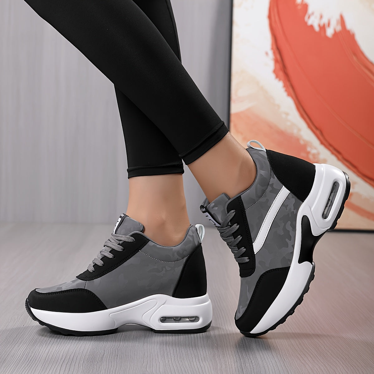 Women's Casual Sneakers with Air Cushion Low-Top Lace-Up PU Upper