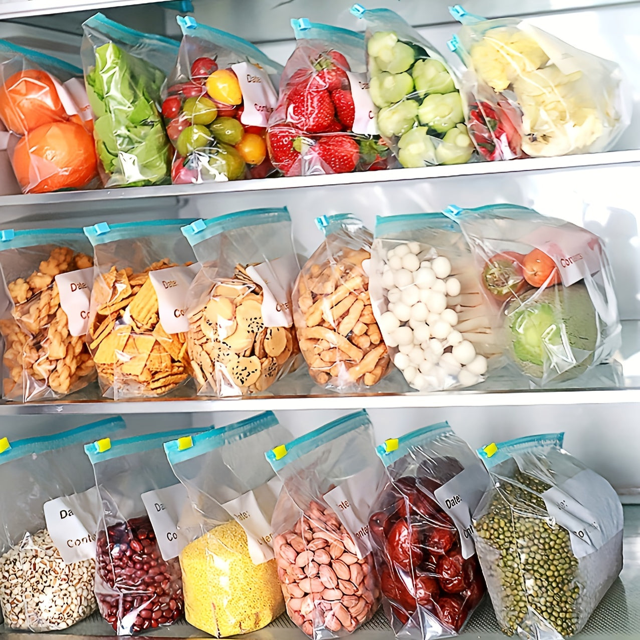 Set of 10 Reusable Food Storage Bags with Slide Seal Closures