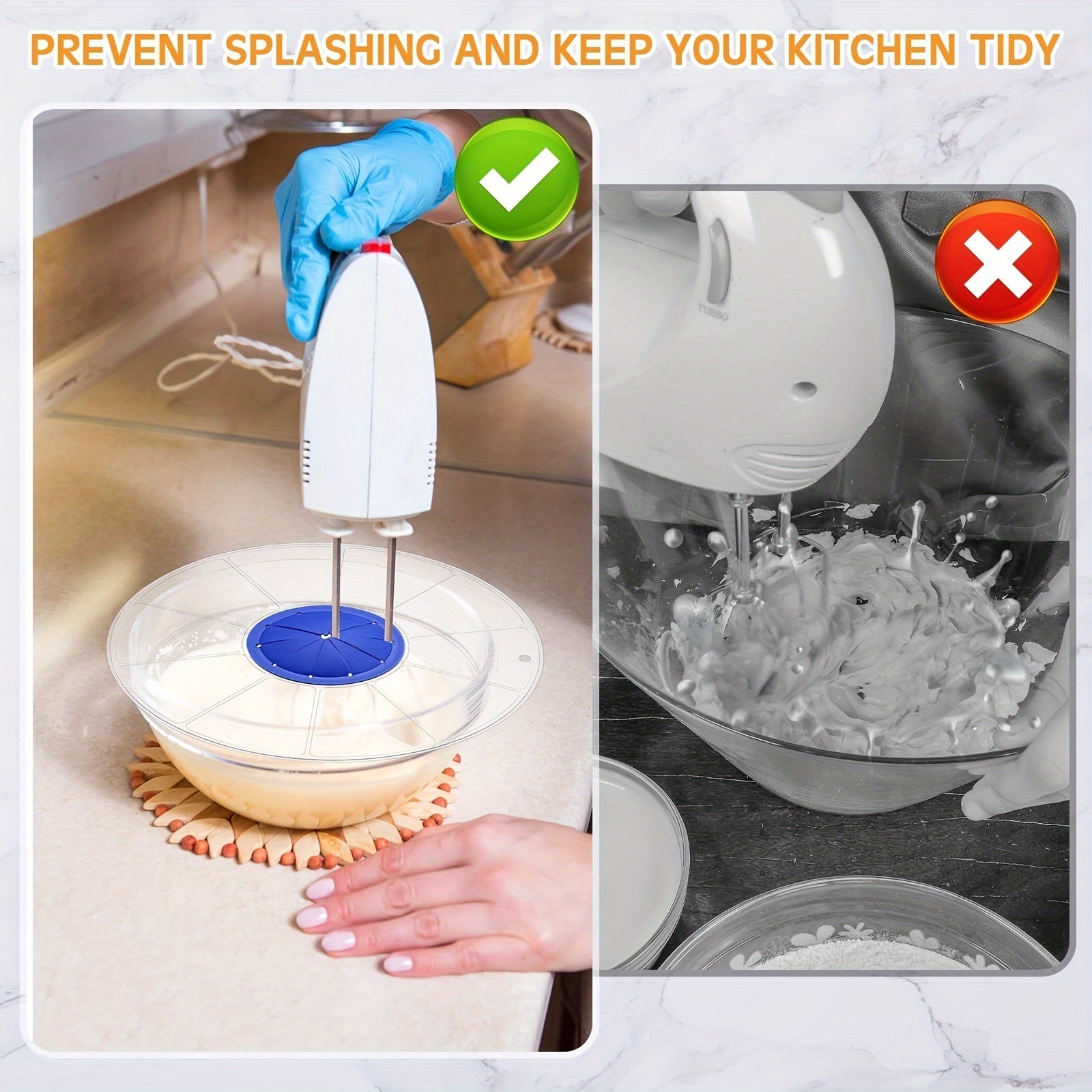 Silicone Baking Splash Guard Transparent Round Mixing Bowl Cover Blue Lid