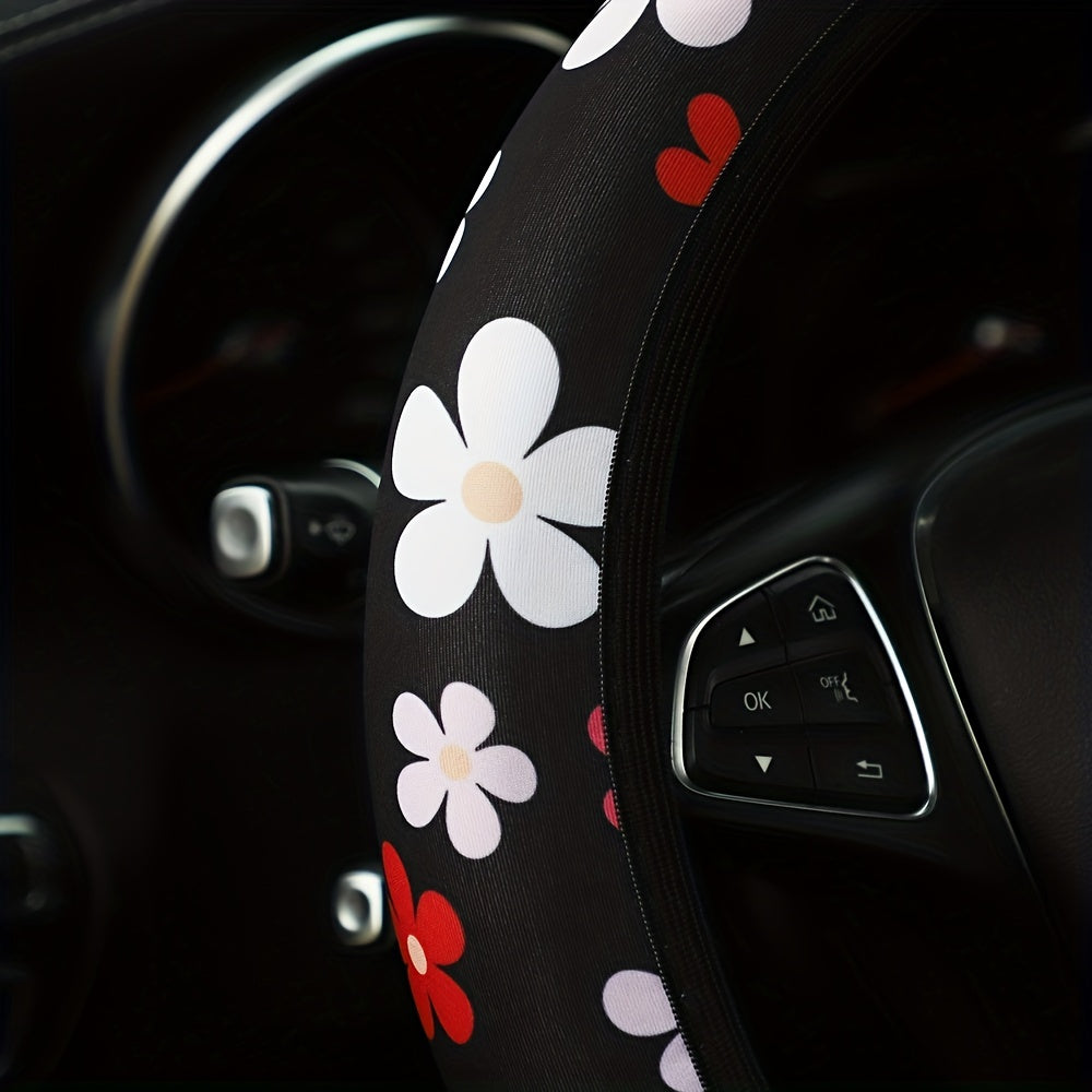 Ayollar uchun gul bilan bezatilgan avtomobil rul va uzatish vintlari qopqog'i to'plami, yumshoq nafas oladigan mato