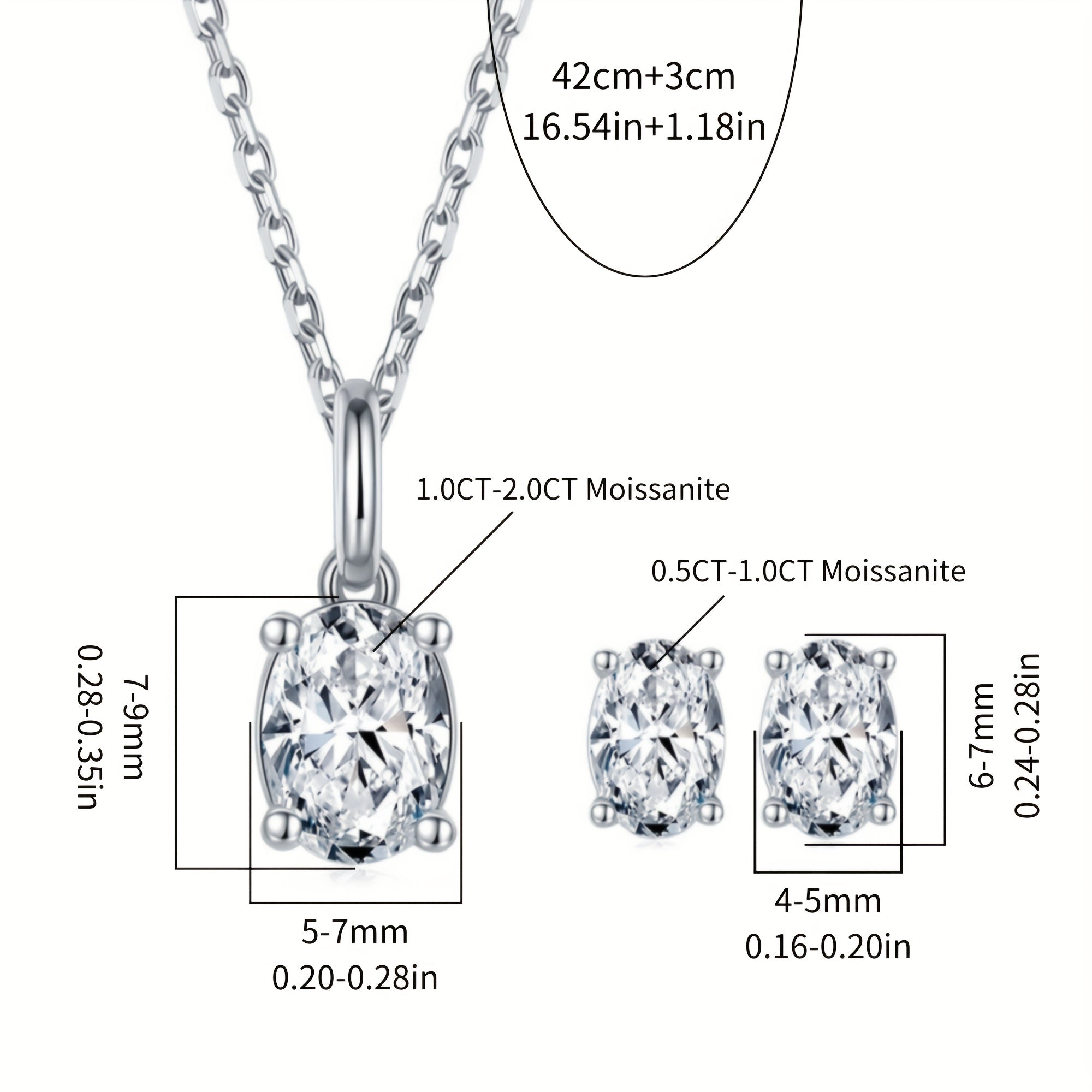 Set of 3 Sterling Silver Moissanite Jewelry Pieces with 2CT+1CT Stones for Weddings and Gifts