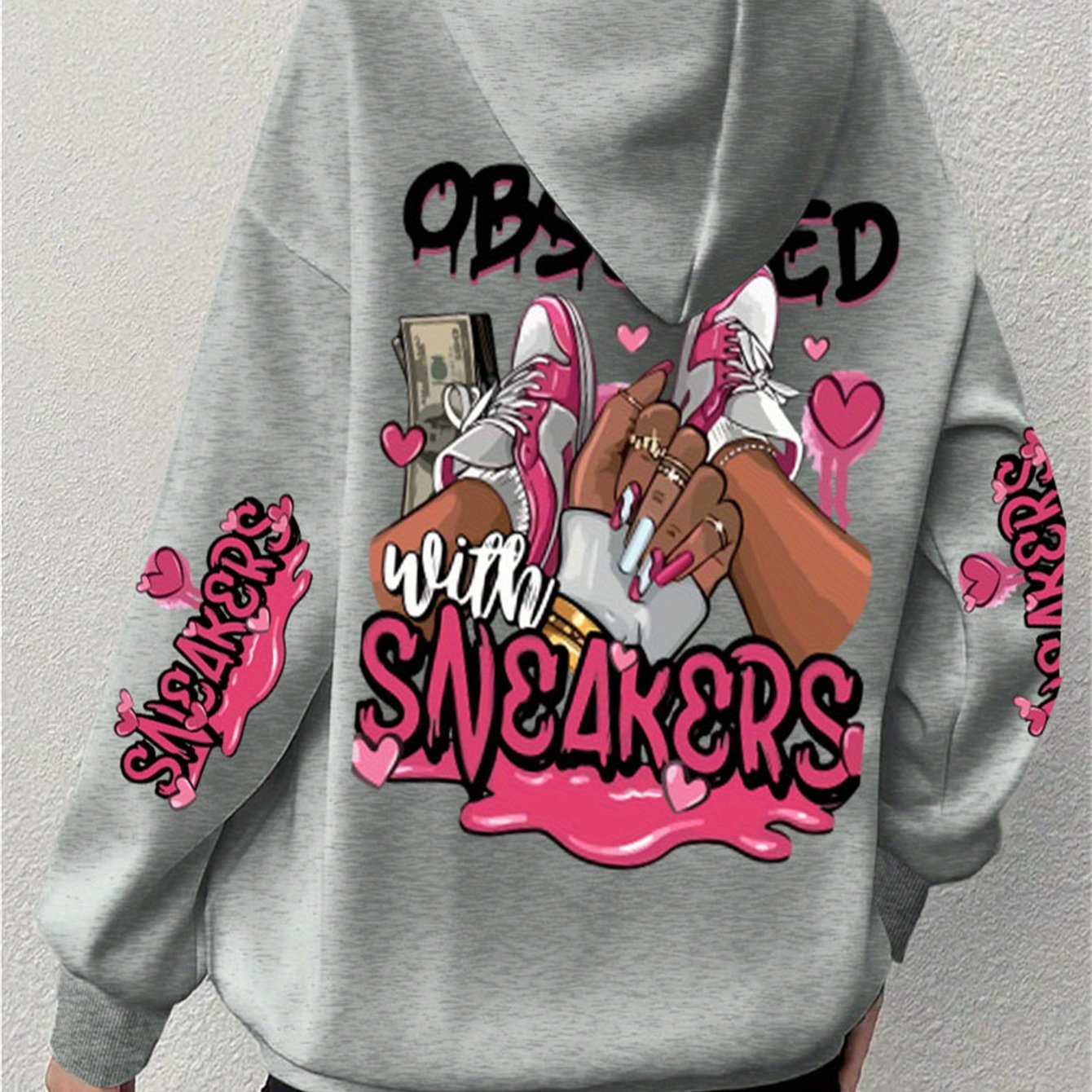 Толстовка с капюшоном для полных с длинными рукавами, с принтом букв, из полиэстера, повседневная, пуловер