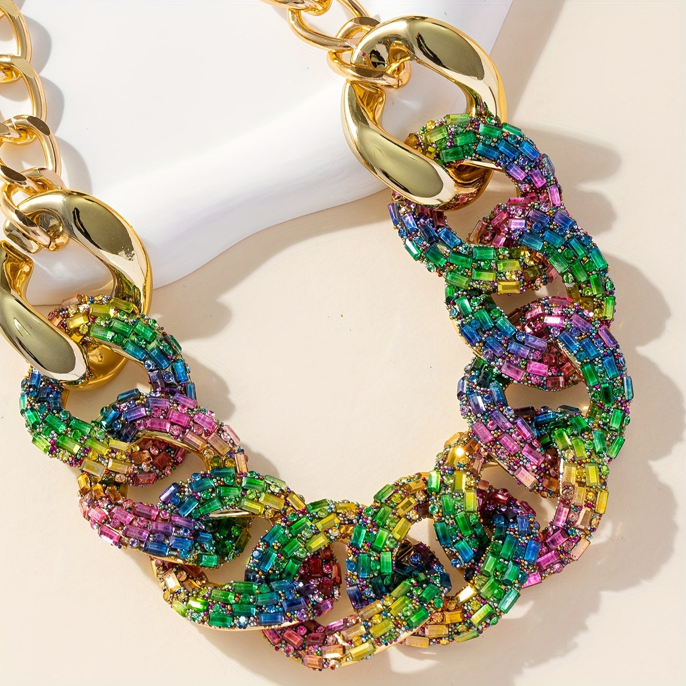 Multicolored Hip-Hop Punk Jewelry Set with Boho-Chic Cuban Link Necklace and Earrings Synthetic November Birthstone for Festivals and Vacations