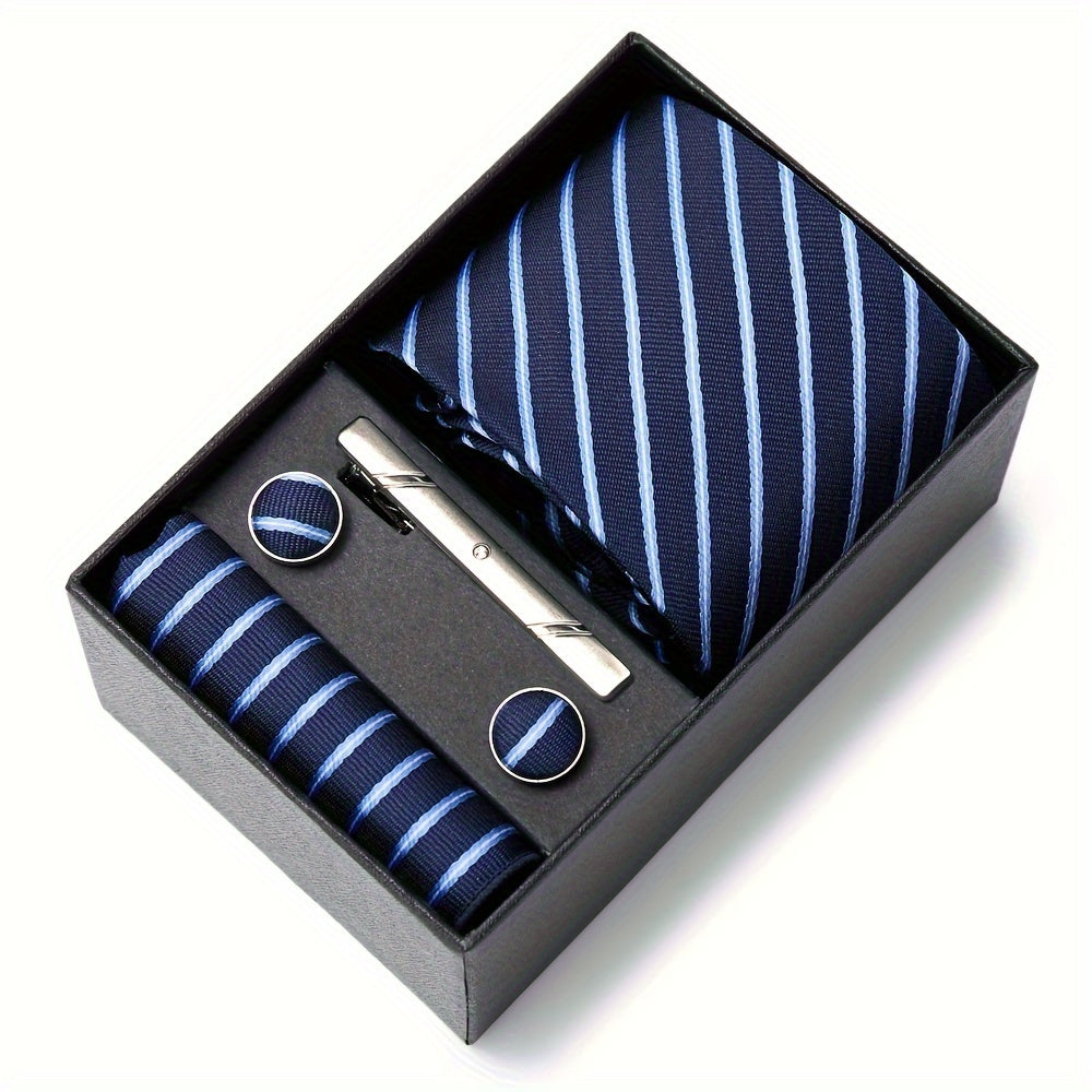 Men's Gift Box Set with Tie, Pocket Square, Cufflinks and Tie Clip for Weddings