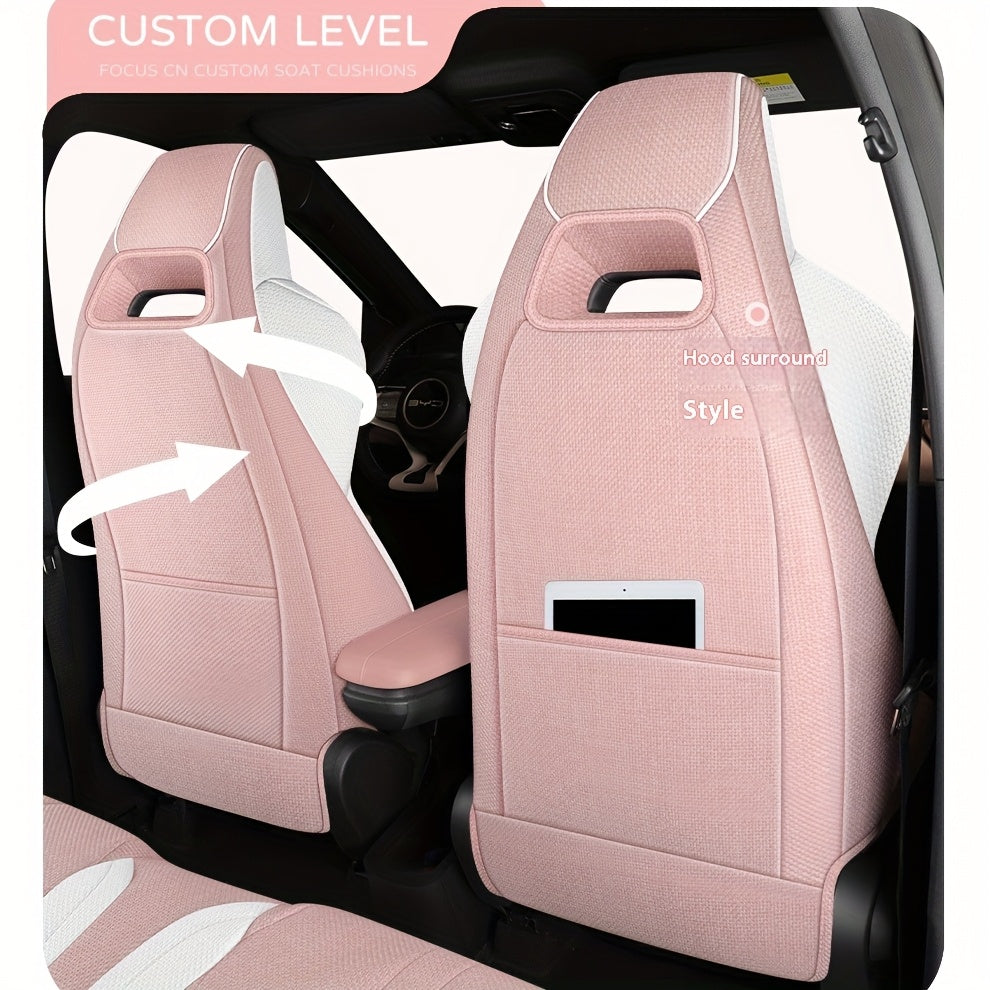5-Seat Linen Car Seat Cover Breathable Full Coverage for All Seasons