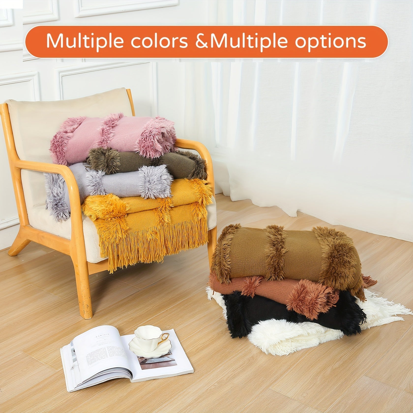 Acrylic Chunky Knit Throw Blanket with Tassels for Couch and Home Decor