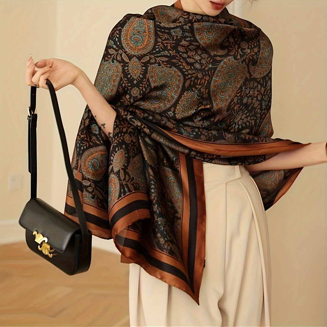 Floral Polyester Scarf for Women Lightweight Fashion Shawl with Botanical Design