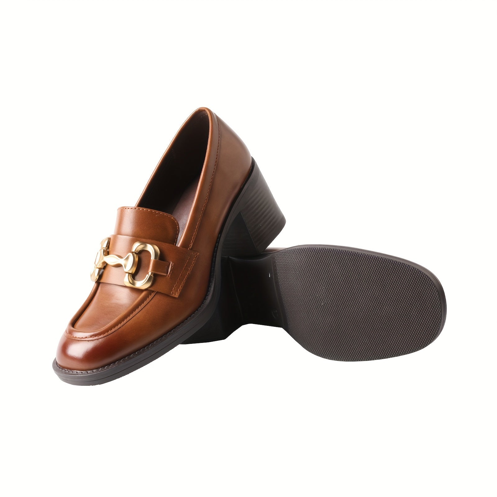 Women's Leather Loafers Solid Color Breathable All-Season Thick Heels