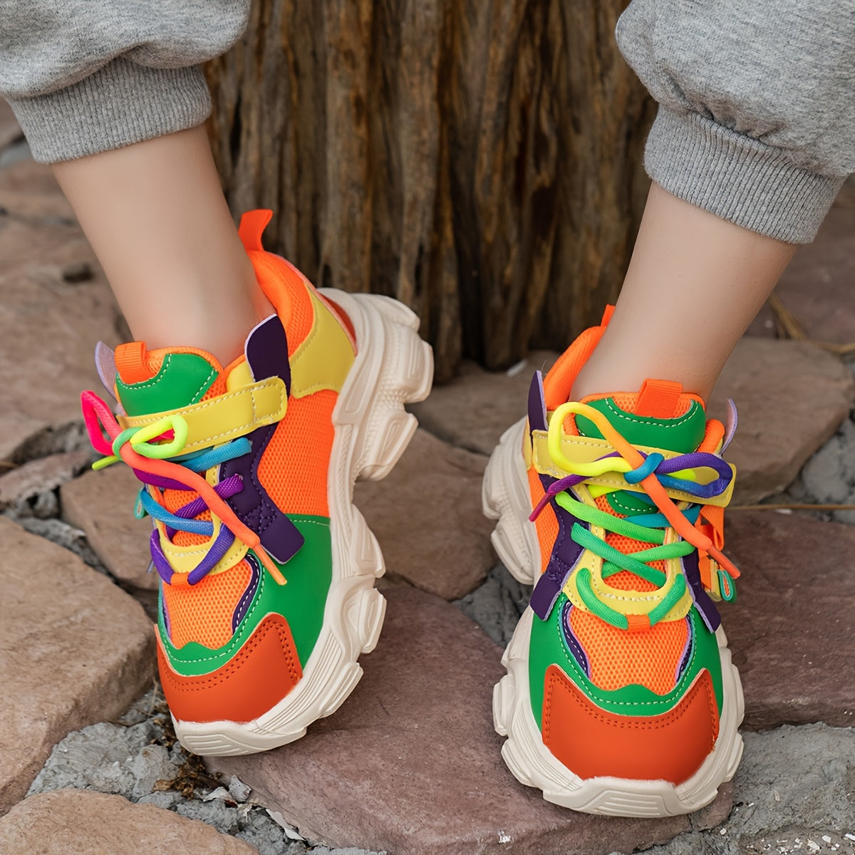 Kids' Striped Running Shoes Low Top Fabric Upper PVC Sole Boys Girls Spring Fall