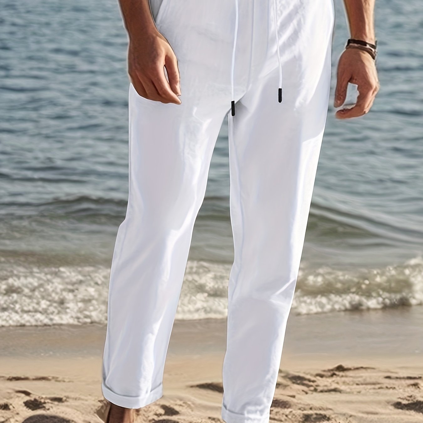 Men's Black Linen Hip Hop Pants Casual Loose Fit Spring Fall