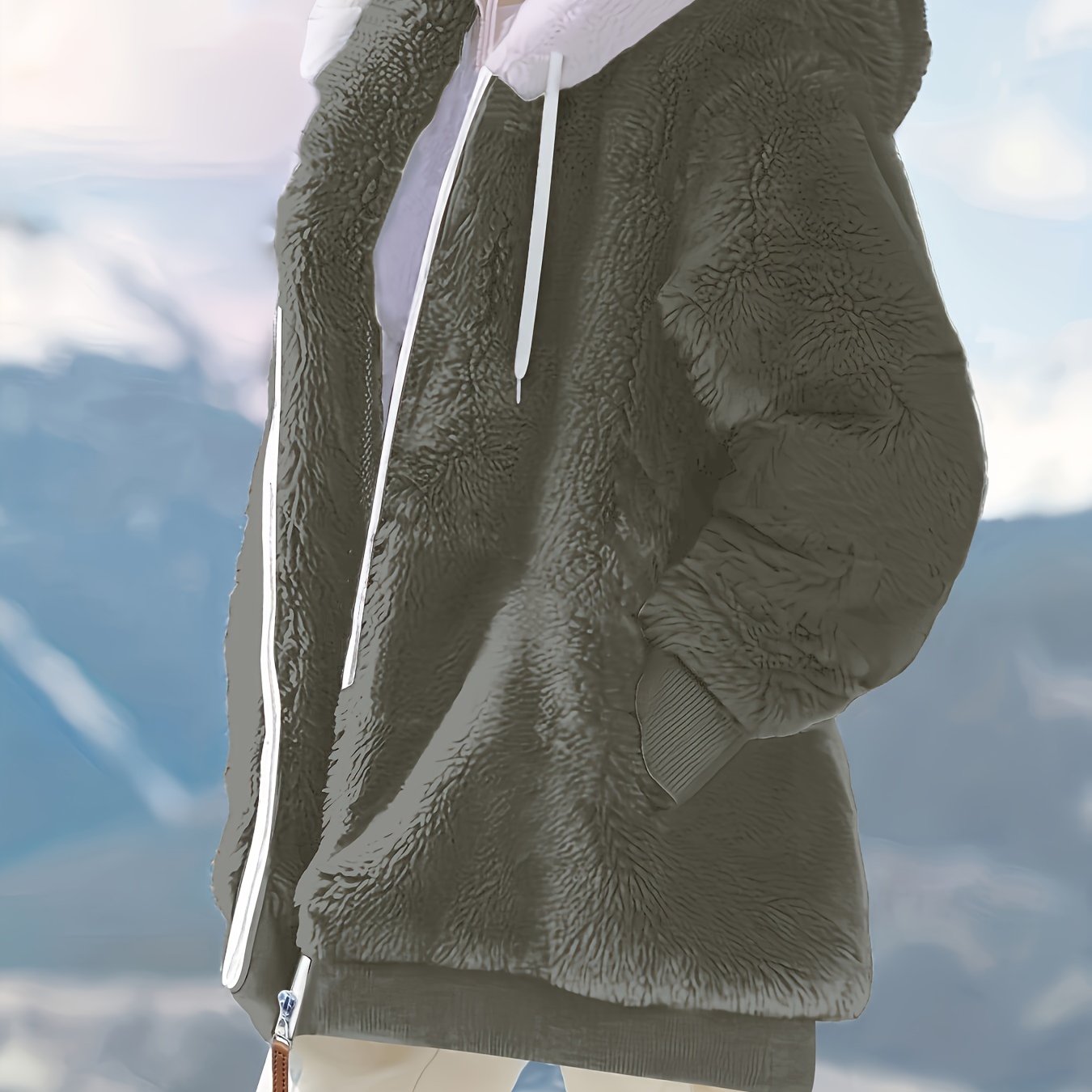 Women's Plus Size Fuzzy Hooded Coat with Pockets for Fall Winter Polyester Elegant