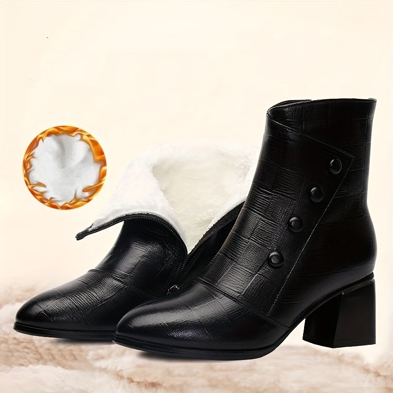 Zipper yopilishi, plitka naqshi, baland tovon, qalin taglik, mato ichki qismi va qish kiyimlari uchun qulay astar bilan zamonaviy ayollar ankle botinkalari.