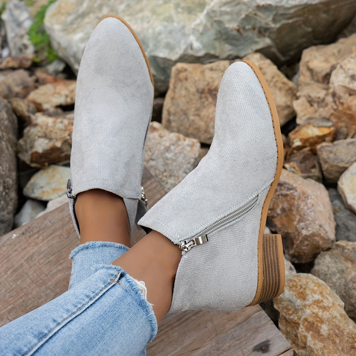 Women's Slip-On Ankle Boots Pointed Toe Winter Zipper Cushioned Sole