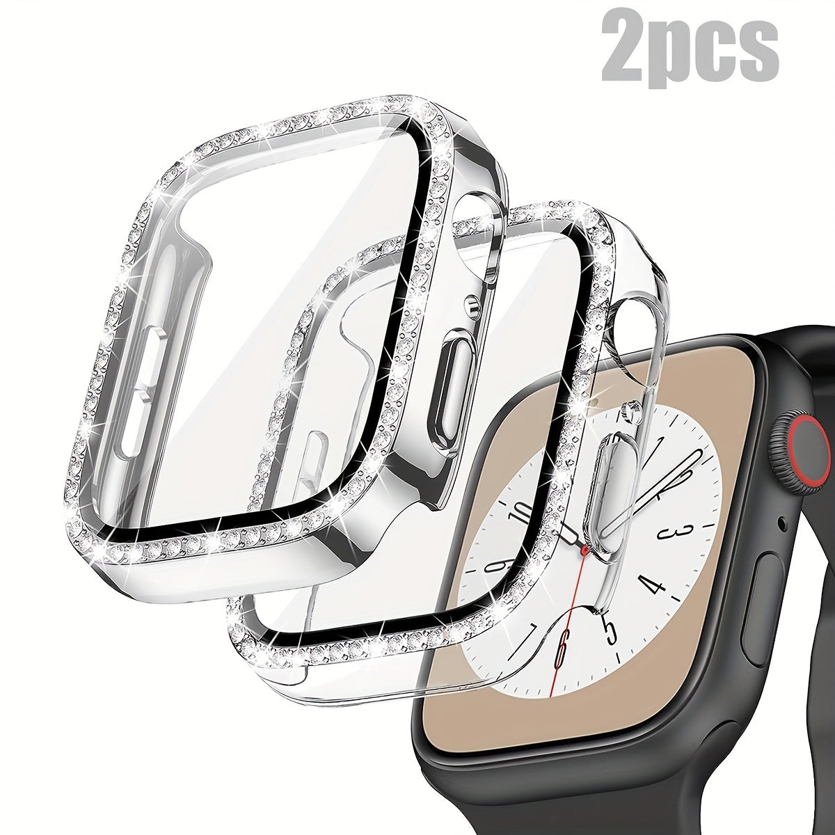 Women's Shiny Diamond PC Watch Shell with HD Hardened Glass Screen Protector for Apple Watch 40mm 44mm 45mm 49mm