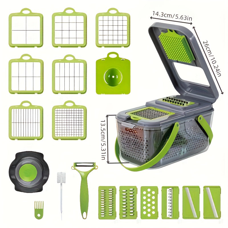 Kitchen Vegetable Cutter Set with 13 Blades, Egg White Filter, Hand Protector