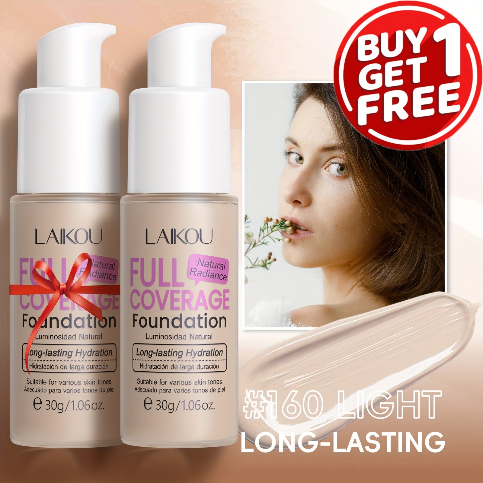 LAIKOU To'liq qoplovchi fondyushen: Namlantiruvchi, qurish mumkin bo'lgan yashirish 6 rangda. Gialuron kislotasi va nok kukuni bilan boyitilgan. Barcha teri turlariga mos keladi. Suv o'tkazmaydigan va po'latni kamaytiruvchi.