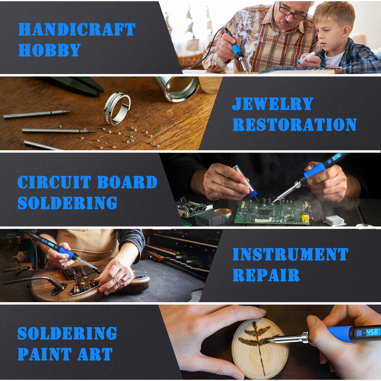 90W Digital Soldering Iron Kit with LCD Display Adjustable Temperature Rapid Heat Blue