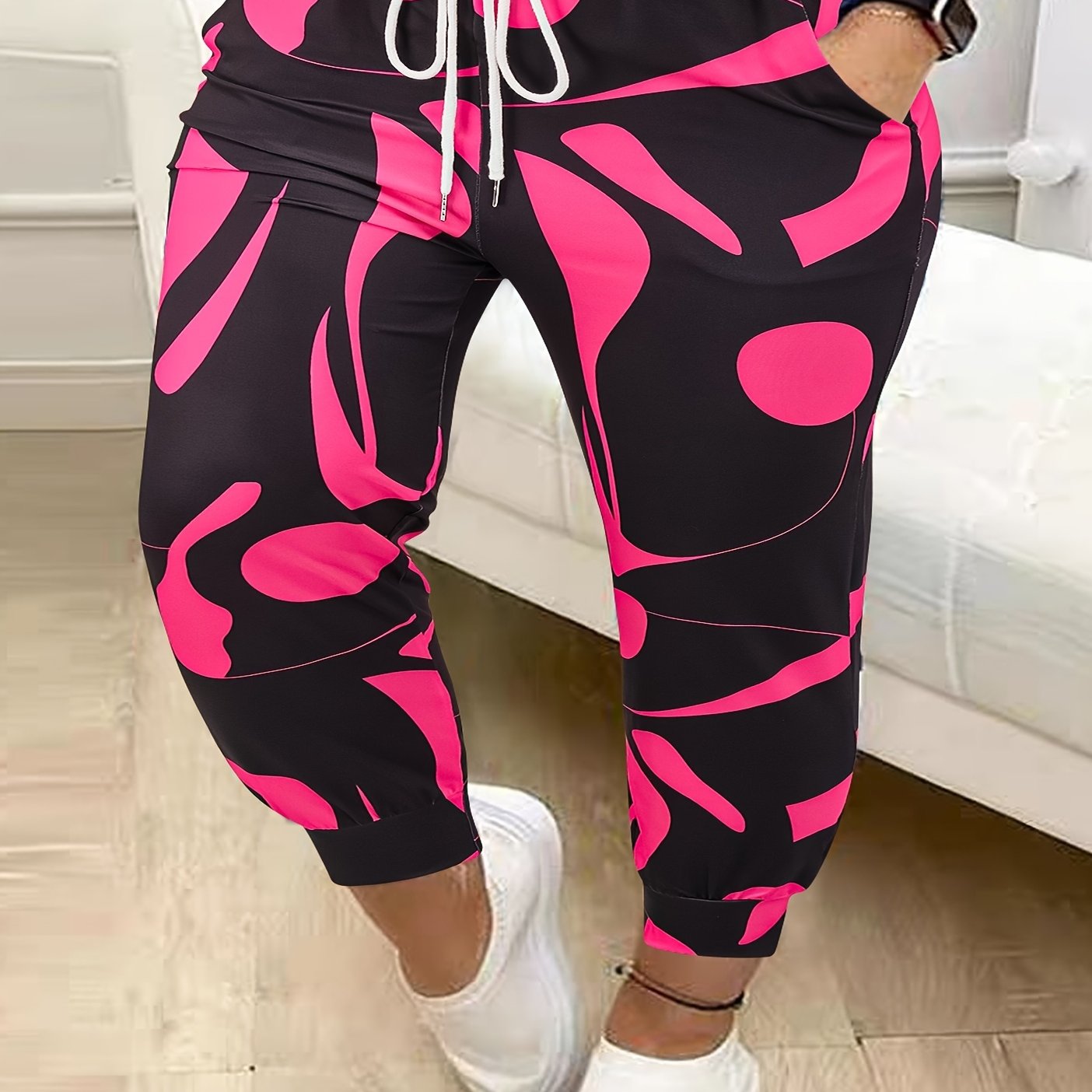 Women's Plus Size Harem Pants Polyester Elastane Casual Drawstring