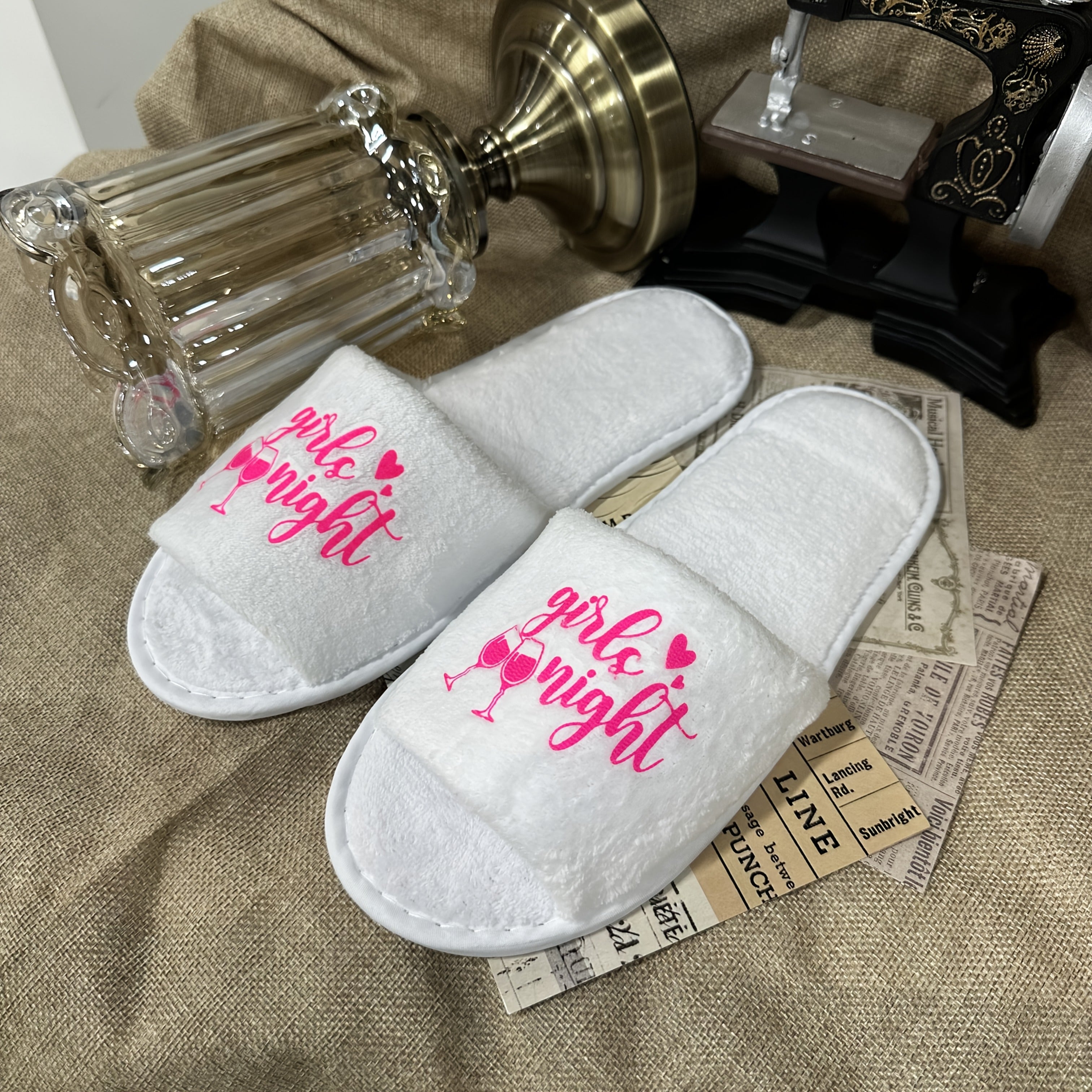 Women's Printed Open-Toe Slides Pink Glass Indoor Slippers Large