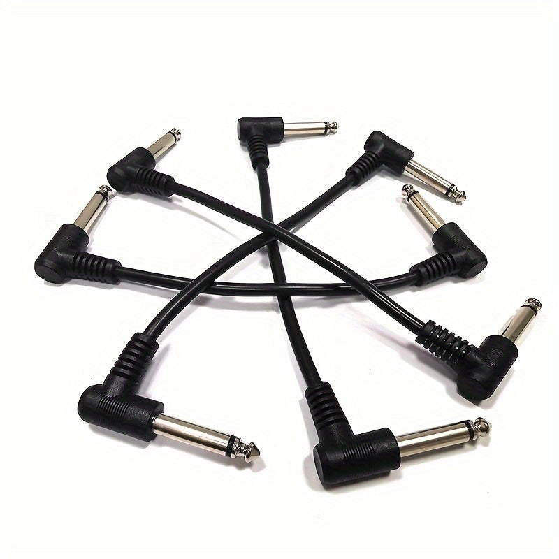 Juego de 6 cables de efectos para guitarra curvos de 6.35mm negros de 18cm