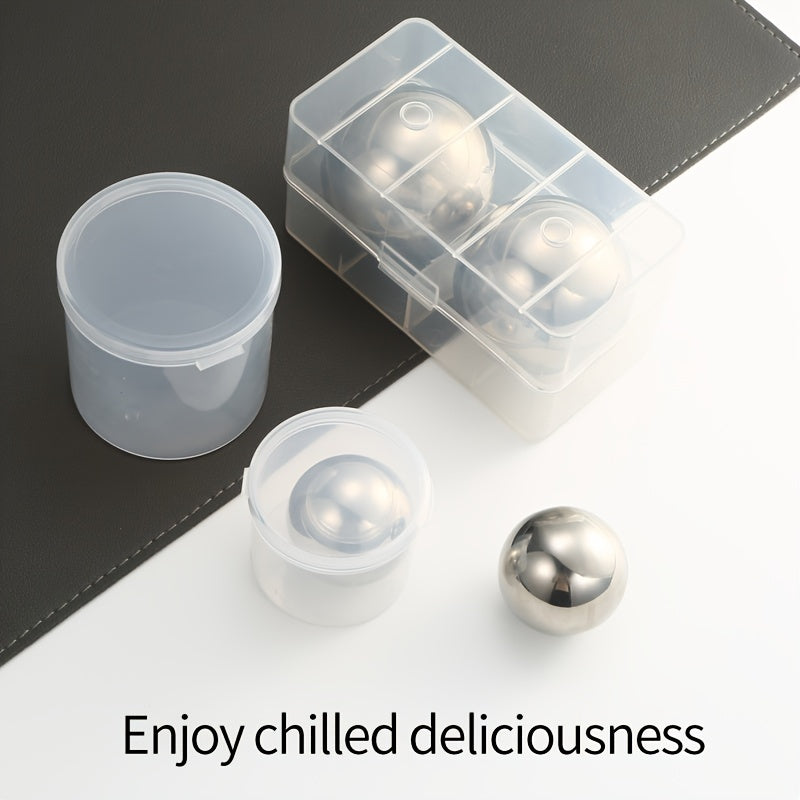 Set of 2 Stainless Steel Ice Cubes Spherical Frozen Whiskey Chilling Stones
