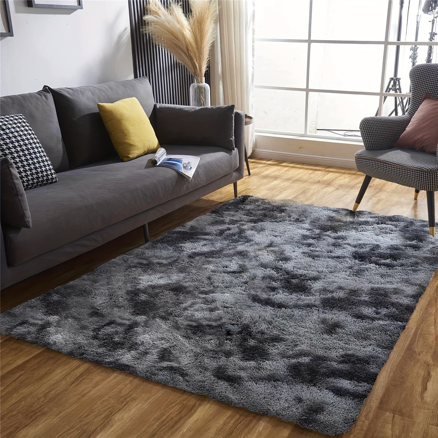 Soft Faux Fur Area Rug Deep Grey Shaggy Modern Bedroom Living Room Decor