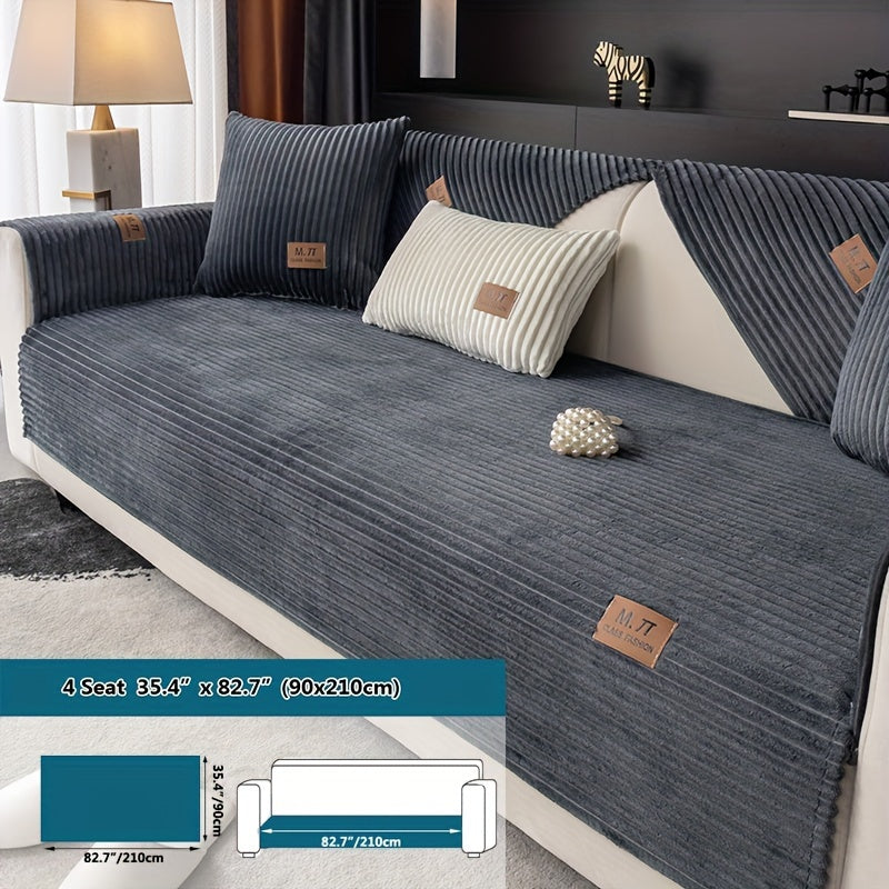 Плюшевый чехол на диван, толстый, теплый, зимний, противоскользящий, современный, дружелюбный к питомцам, для гостиной, спальни, офиса