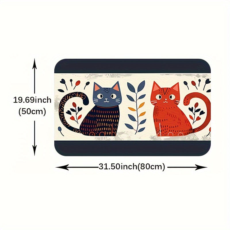 Cat Print Doormats Set Waterproof Non-Slip Polyester for Kitchen Living Bathroom