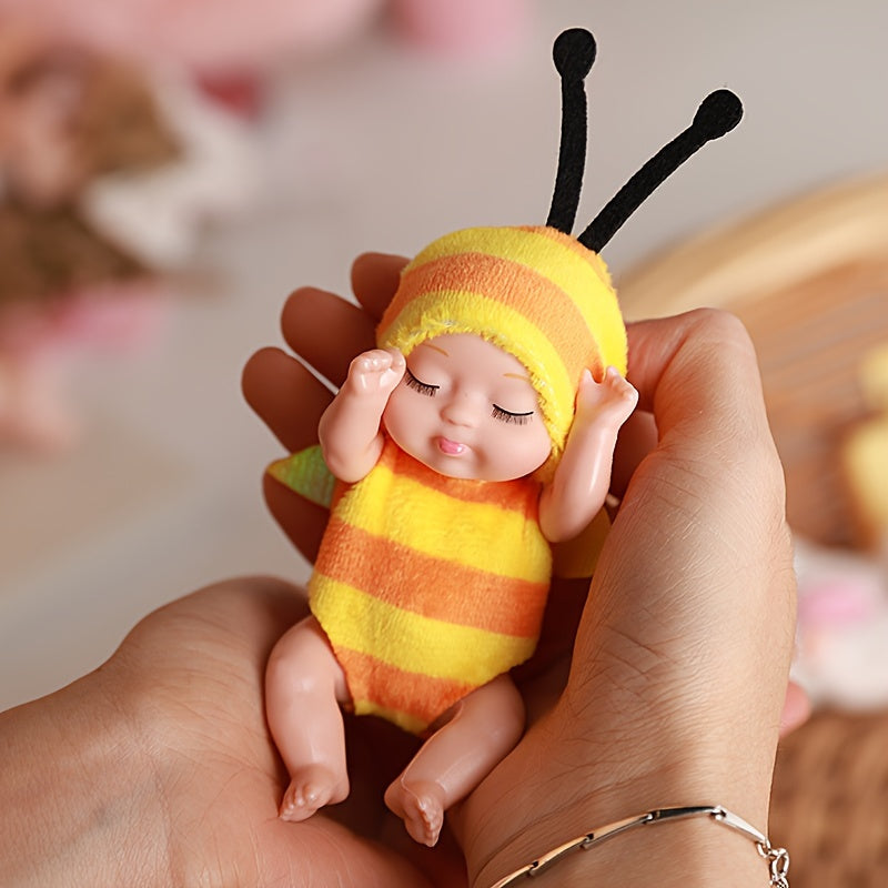 Mini Reborn Animal Doll for Kids 3-6 Pastel PVC Soft Toy with Clothes and Hat