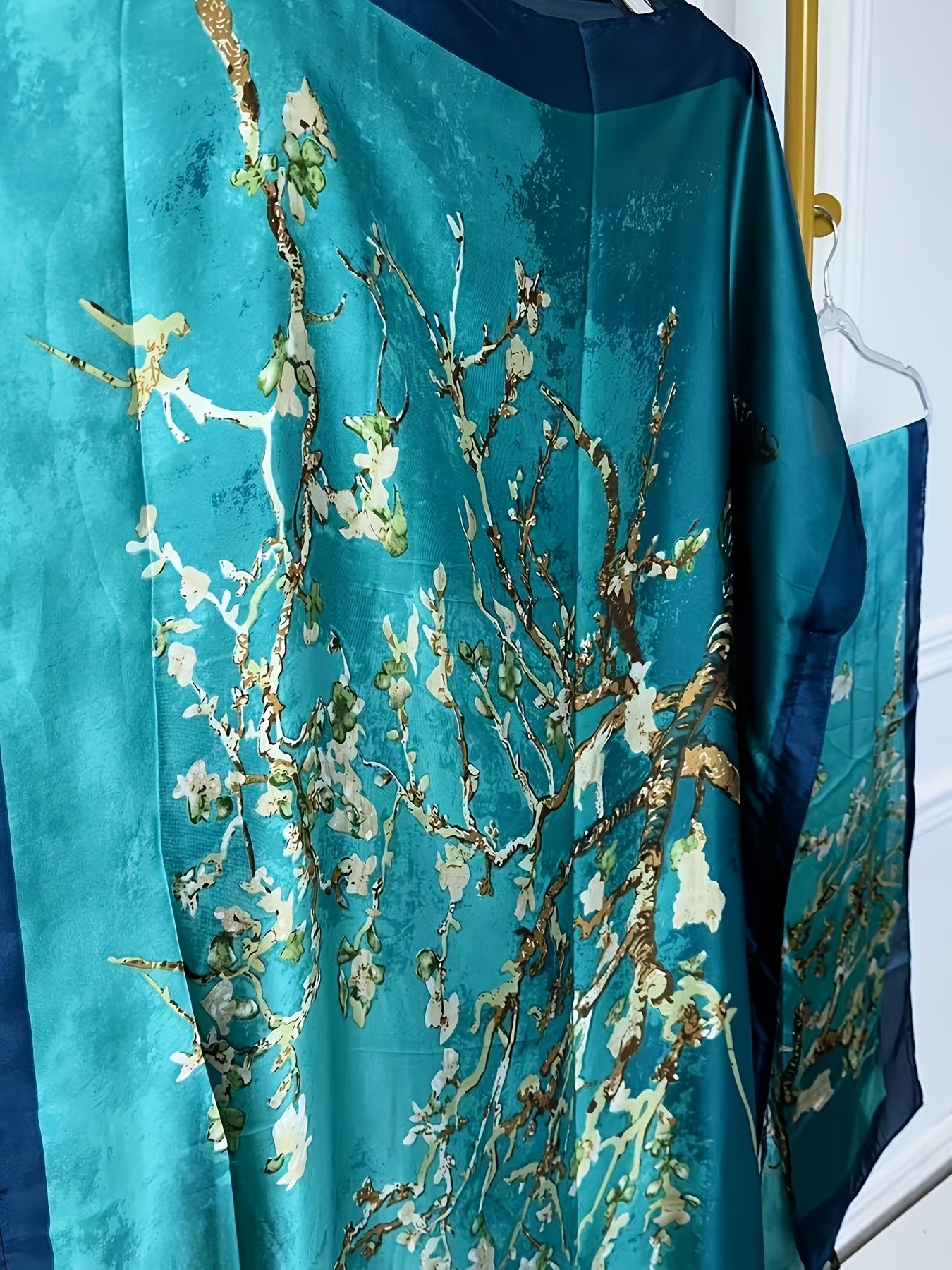 Women's Floral Print Maxi Dress with Batwing Sleeves for Spring Summer