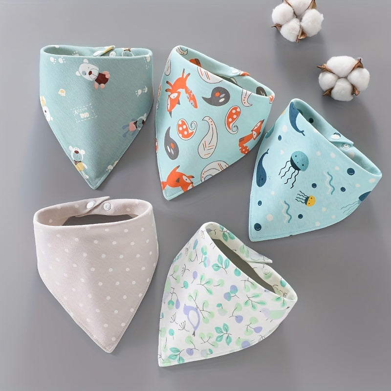 Baby Cotton Feeding Bibs Set of 5 with Double-Layer Triangular Design for Infants