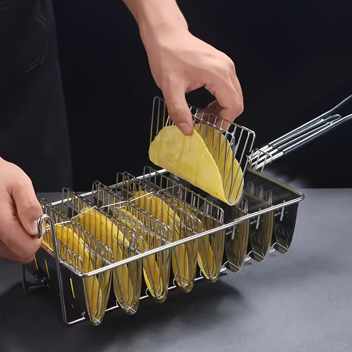 8 Stainless Steel Mexican Tucker Frying Baskets with Plastic Handles Non-Slip